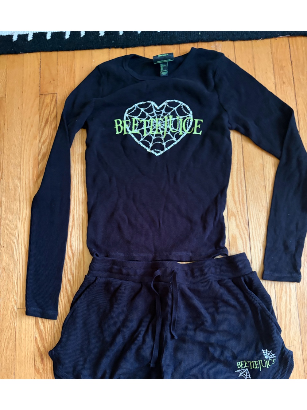 Forever 21 Black Ribbed Top with Neon Green Label